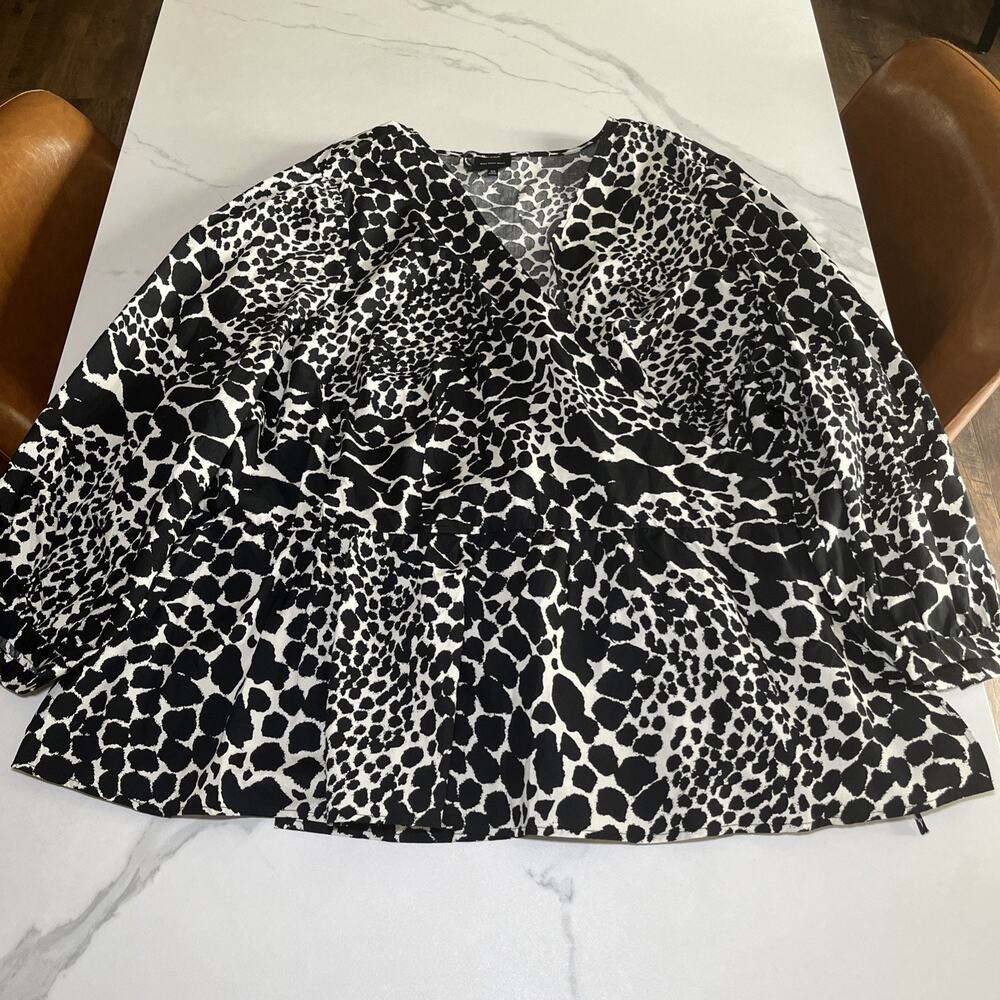 Who What Wear Top Womens Plus Sz 4X Swirling Leopard Peplum Wrap Tie Blouse NWT